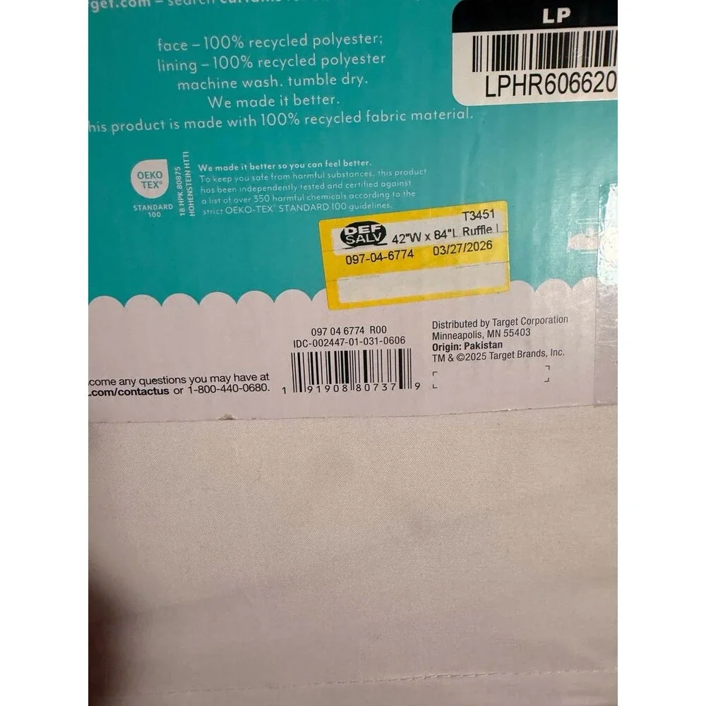 Pillowfort 42x84 Ruffle Kids Blackout Curtain Panel White New